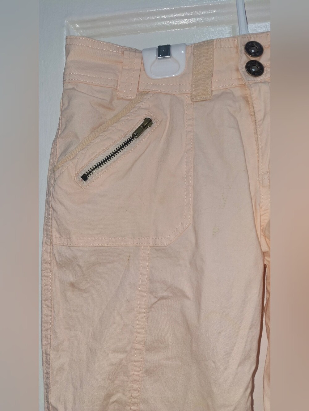 Y2K Utility Cargo Pants Coral/Pink Adjustable Hem Size 3/4 - Picture 3 of 10